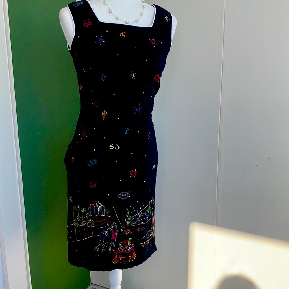 Vintage 90s Y2K Hollywood Novelty Print Sheath Dress